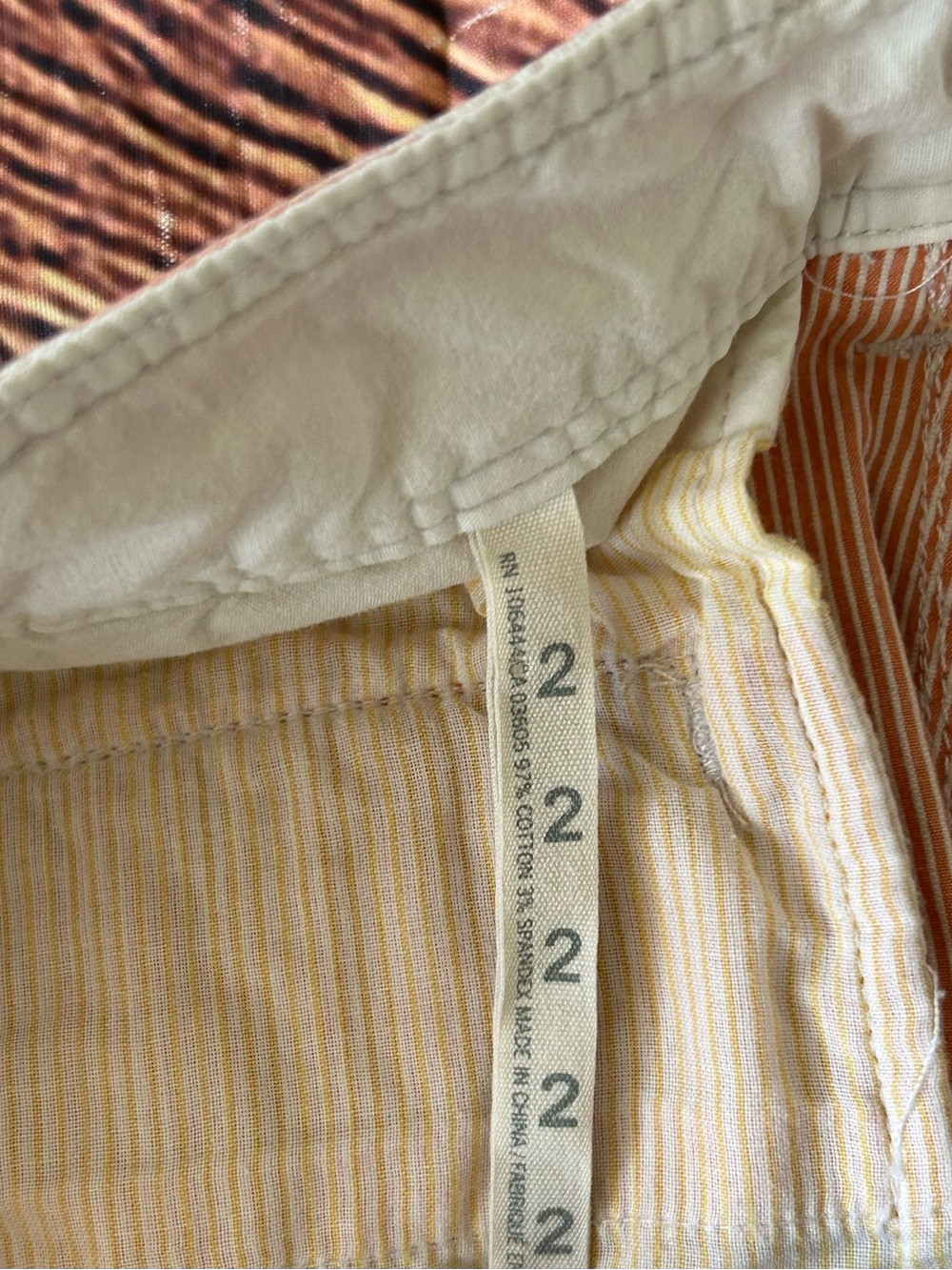 Paper Boy Anthropologie Tan Orange Striped Crop Pants Ankle Size 2 Linen Blend - Picture 4 of 12
